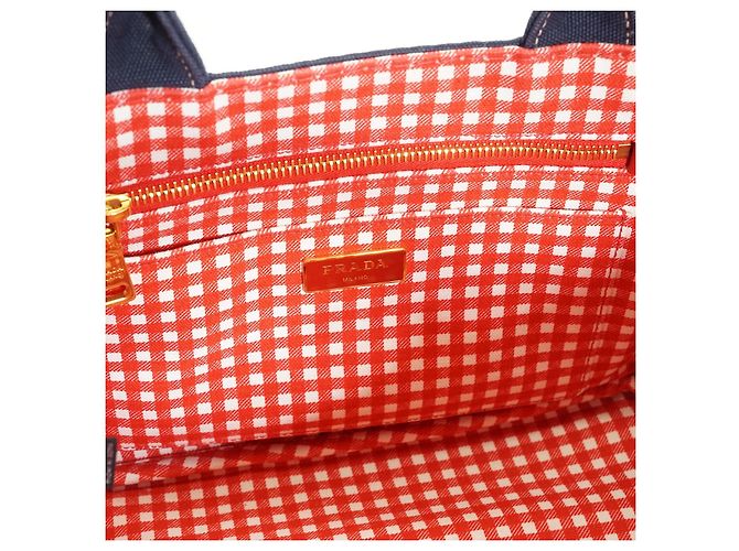 Prada Canapa Tote Baltico em algodão e couro azul marinho Vermelho - vista 11