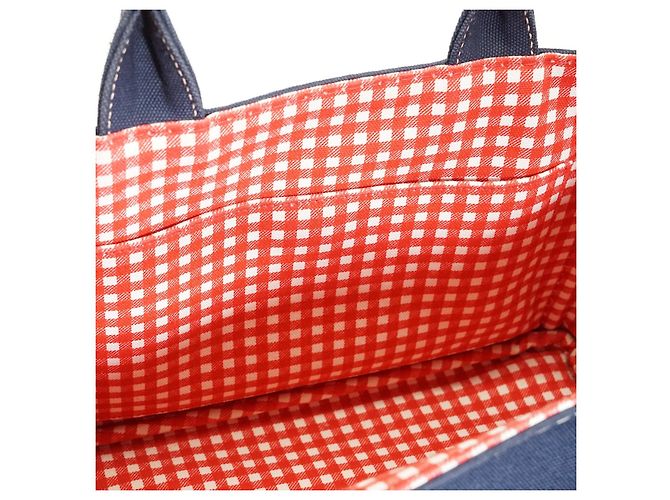 Prada Canapa Tote Baltico em algodão e couro azul marinho Vermelho - vista 12