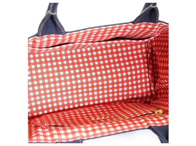 Prada Canapa Tote Baltico em algodão e couro azul marinho Vermelho - vista 13