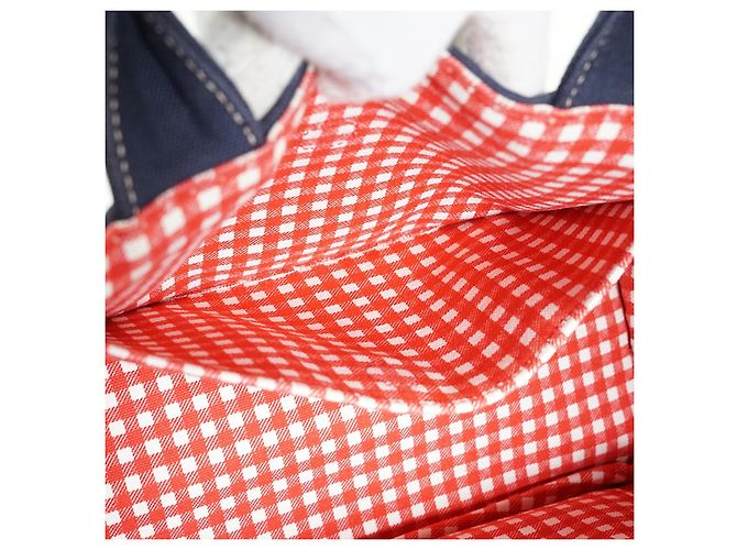 Prada Canapa Tote Baltico em algodão e couro azul marinho Vermelho - vista 14