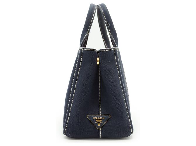 Prada Canapa Tote Baltico em algodão e couro azul marinho Vermelho - vista 4