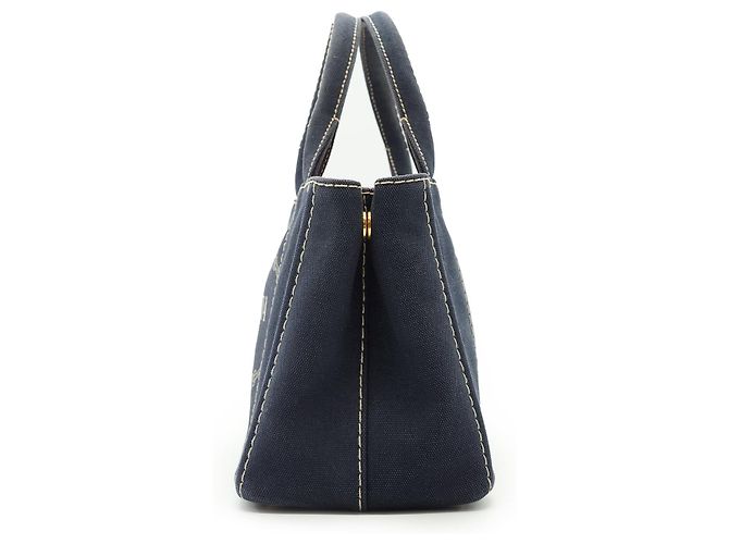 Prada Canapa Tote Baltico em algodão e couro azul marinho Vermelho - vista 5