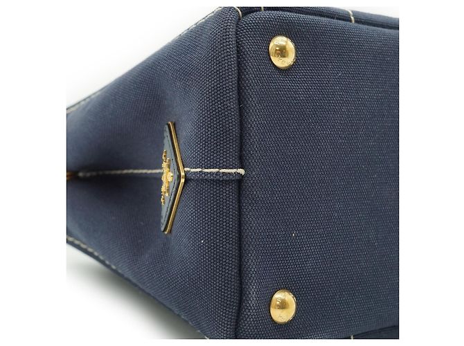 Prada Canapa Tote Baltico em algodão e couro azul marinho Vermelho - vista 7