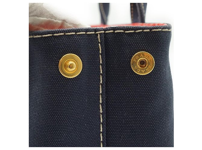 Prada Canapa Tote Baltico em algodão e couro azul marinho Vermelho - vista 9
