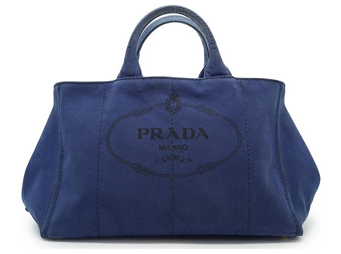 Prada Vintage Large Canapa Tote Bleu - vue 2
