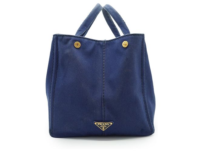 Prada Vintage Large Canapa Tote Bleu - vue 5