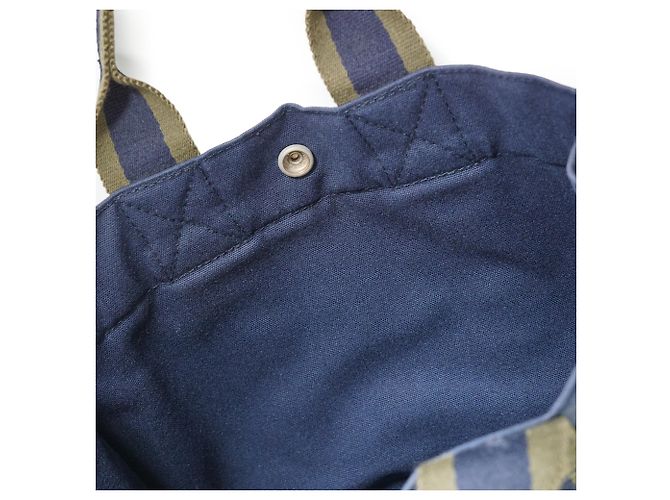 Hermès Fourre-Tout PM Marine Grün Oliv Baumwolle Leder Olivgrün Marineblau - Ansicht 10