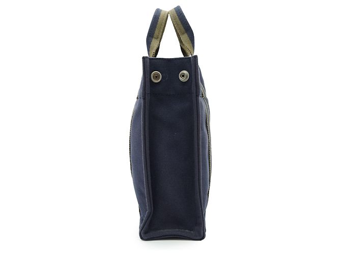 Hermès Fourre-Tout PM Marine Grün Oliv Baumwolle Leder Olivgrün Marineblau - Ansicht 3