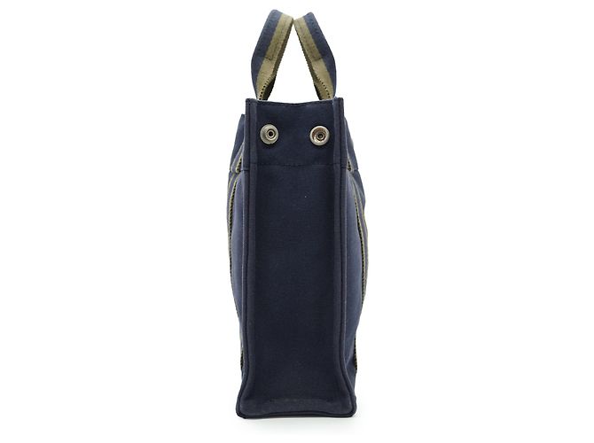 Hermès Fourre-Tout PM Marine Grün Oliv Baumwolle Leder Olivgrün Marineblau - Ansicht 4
