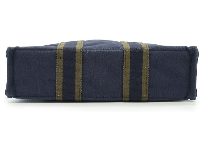 Hermès Fourre-Tout PM Marine Grün Oliv Baumwolle Leder Olivgrün Marineblau - Ansicht 5