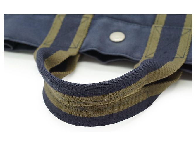 Hermès Fourre-Tout PM Marine Grün Oliv Baumwolle Leder Olivgrün Marineblau - Ansicht 8