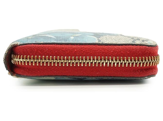 Gucci Portafoglio lungo con zip Blooms in canvas rivestito GG Supreme Rosso Blu Beige - vista 4