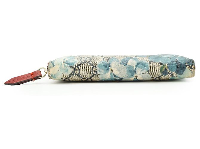 Gucci Portafoglio lungo con zip Blooms in canvas rivestito GG Supreme Rosso Blu Beige - vista 5