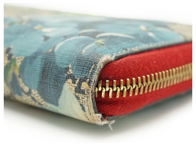Gucci Portafoglio lungo con zip Blooms in canvas rivestito GG Supreme Rosso Blu Beige - vista 6