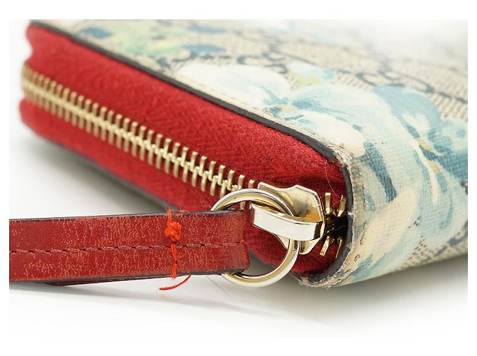 Gucci Portafoglio lungo con zip Blooms in canvas rivestito GG Supreme Rosso Blu Beige - vista 7