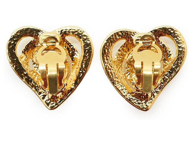Chanel Boucles d'oreilles clips en forme de cœur CC GP Doré - vue 3