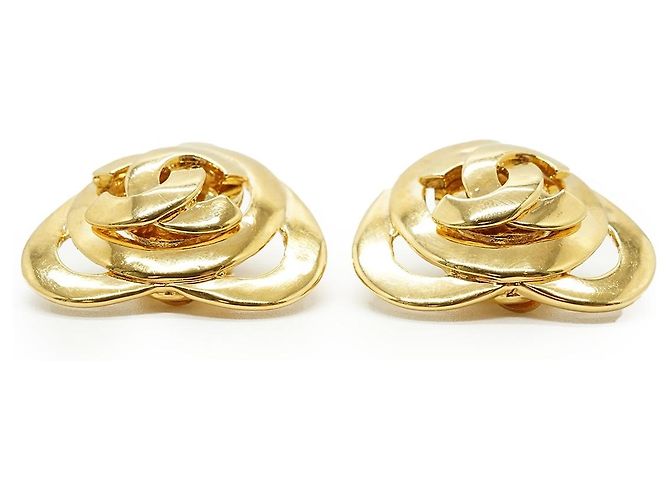 Chanel Boucles d'oreilles clips en forme de cœur CC GP Doré - vue 6