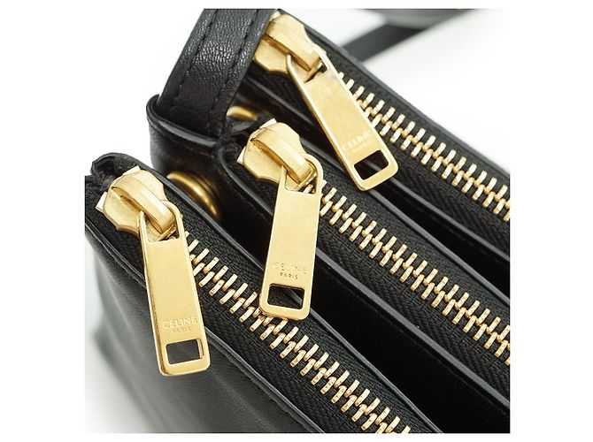 Céline Bolsa de Ombro Trio Large em pele de cordeiro Preto - vista 11