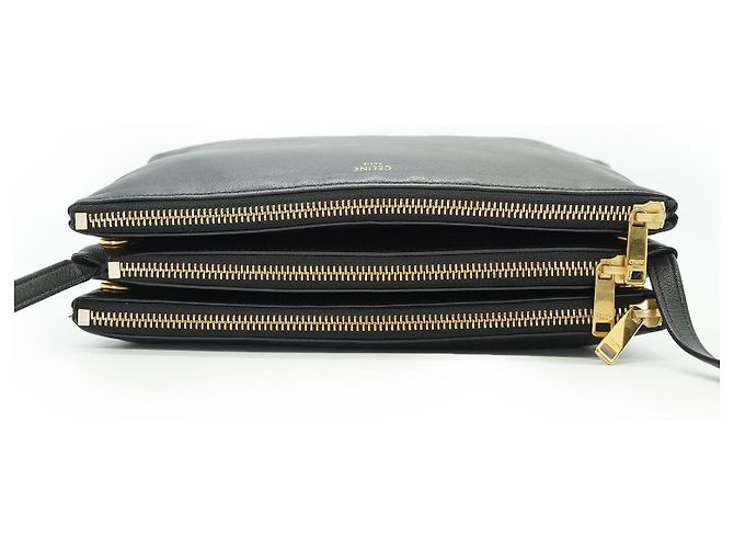Céline Bolsa de Ombro Trio Large em pele de cordeiro Preto - vista 9