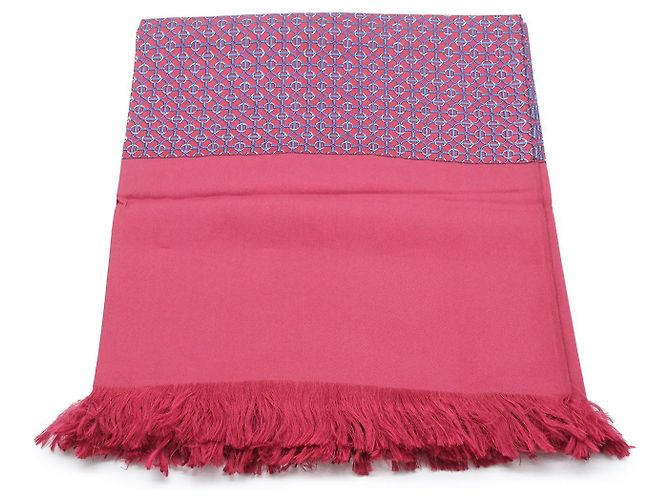 Écharpe Hermès en soie bleu et rouge foncé Bordeaux - vue 2