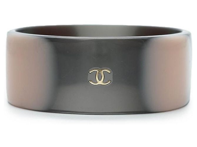 Chanel CC Logo Bicolor Bangle Bracelet Beige - view 2