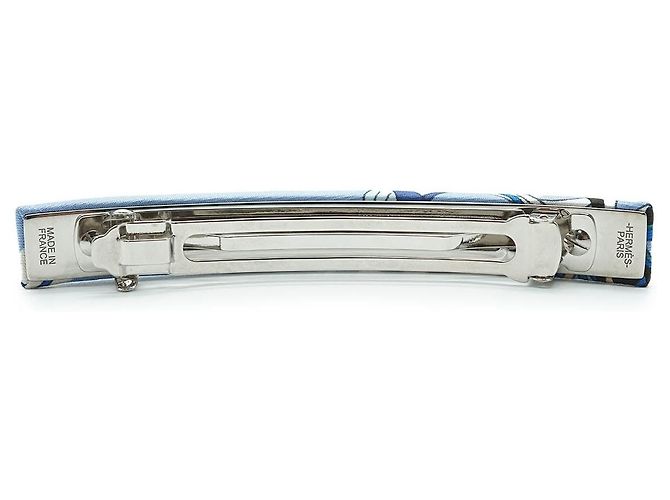 Hermès Eclipse Haarspange aus Seide GM Palladium Silver Blau - Ansicht 2