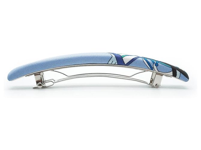 Hermès Eclipse Haarspange aus Seide GM Palladium Silver Blau - Ansicht 4