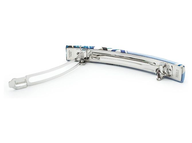 Hermès Eclipse Haarspange aus Seide GM Palladium Silver Blau - Ansicht 7