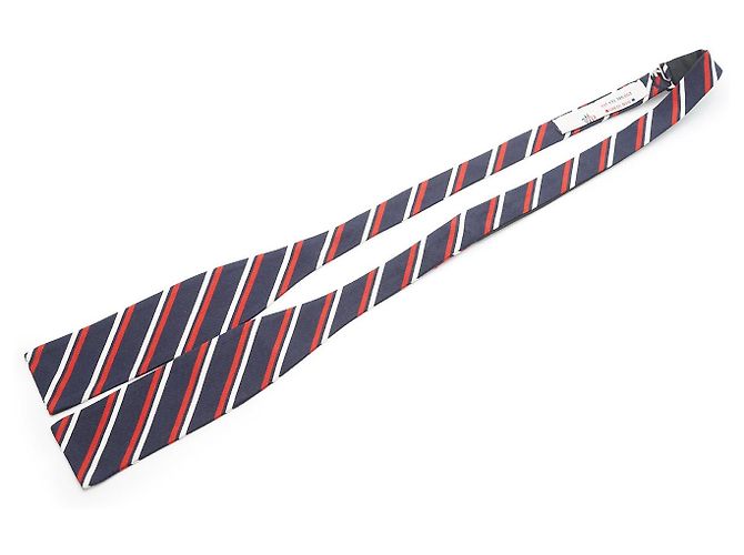 Moncler Gestreifte Krawatte Navy Seide Baumwolle Weiß Rot Marineblau - Ansicht 2