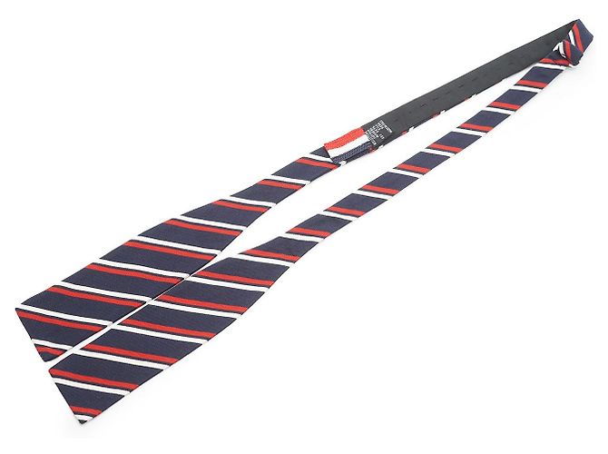 Moncler Gestreifte Krawatte Navy Seide Baumwolle Weiß Rot Marineblau - Ansicht 3