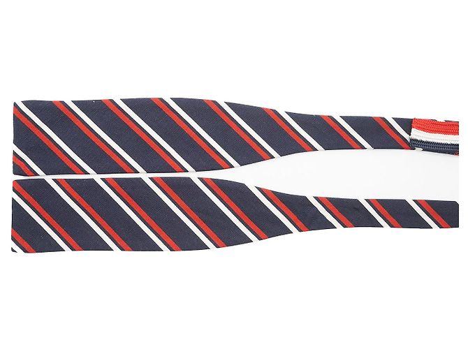 Moncler Gestreifte Krawatte Navy Seide Baumwolle Weiß Rot Marineblau - Ansicht 4