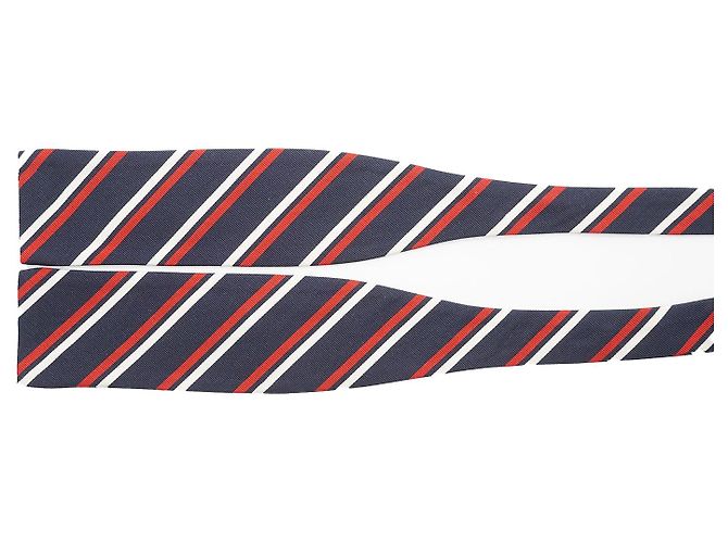 Moncler Gestreifte Krawatte Navy Seide Baumwolle Weiß Rot Marineblau - Ansicht 5