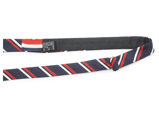 Moncler Gestreifte Krawatte Navy Seide Baumwolle Weiß Rot Marineblau - Ansicht 7