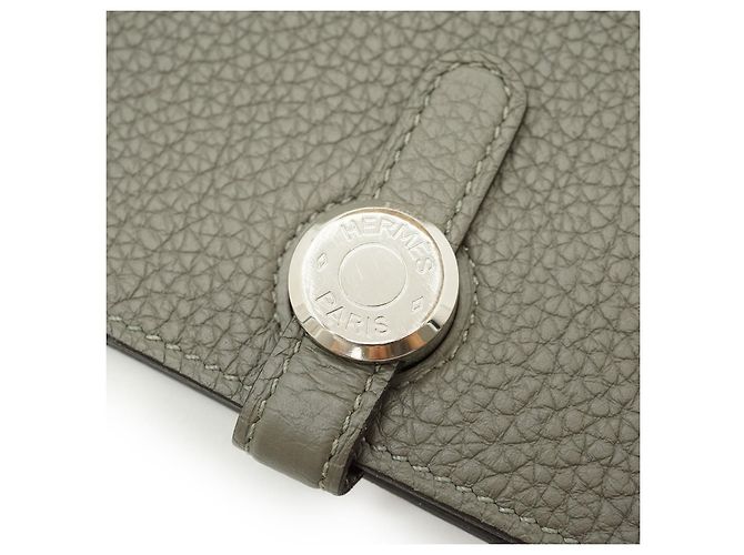Hermès Portafoglio Dogon Duo Sauge Palladium GM Togo Verde Grigio - vista 12