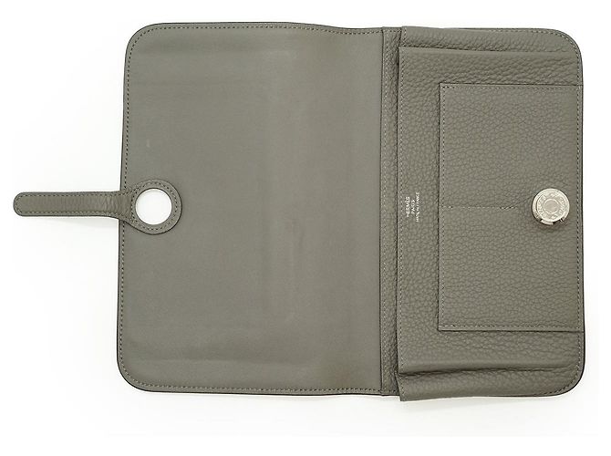 Hermès Portafoglio Dogon Duo Sauge Palladium GM Togo Verde Grigio - vista 8