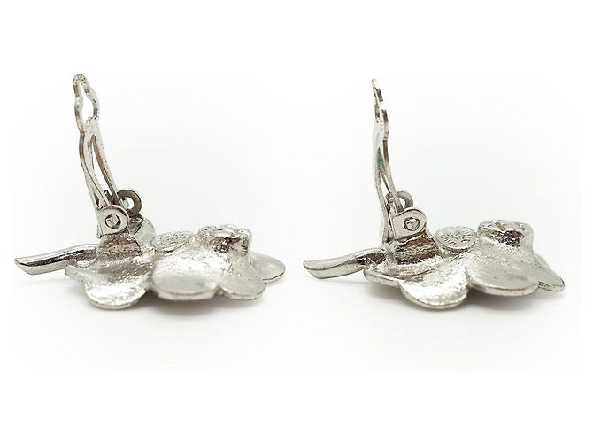 Chanel Brincos CC Trevo de Quatro Folhas com Strass Prata Bege - vista 10
