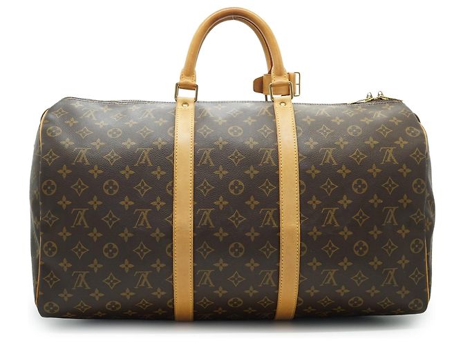 Louis Vuitton Monogram Keepall 50 Marrón Lona y Cuero Castaño - vista 2