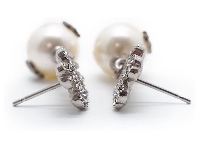 Chanel Brincos de pérolas artificiais e strass de trevo de quatro folhas Prata Branco - vista 5