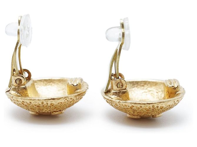 Chanel Pendientes de clip redondos dome texturizados con logo CC GP Dorado - vista 10