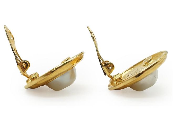Chanel Clip-On-Ohrringe rund mit Kunstperlen GP Weiß Golden - Ansicht 8