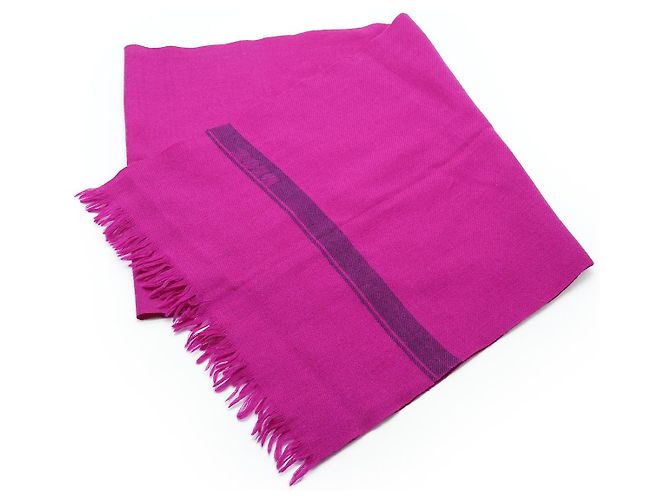 Christian Dior Echarpes Zweifarbiger Wollschal mit Fransen Pink Lila - Ansicht 6