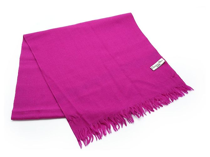 Christian Dior Echarpes Zweifarbiger Wollschal mit Fransen Pink Lila - Ansicht 8