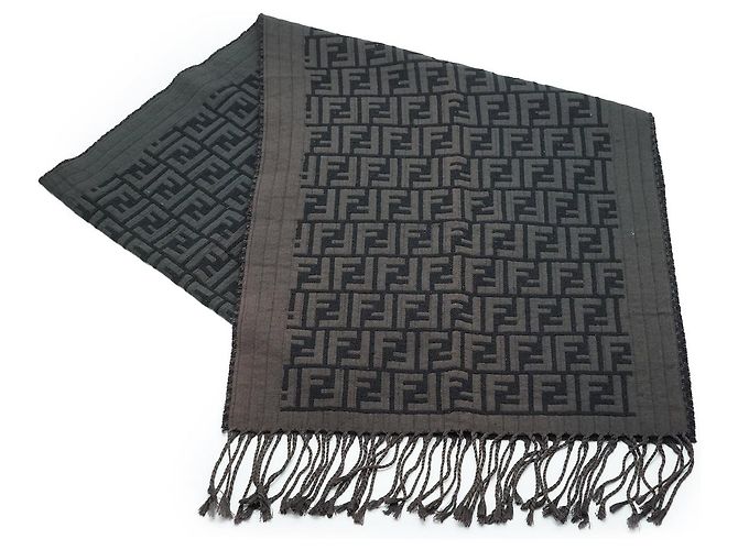 Fendi Cachecol de Lã com Franjas Zucca Preto - vista 2