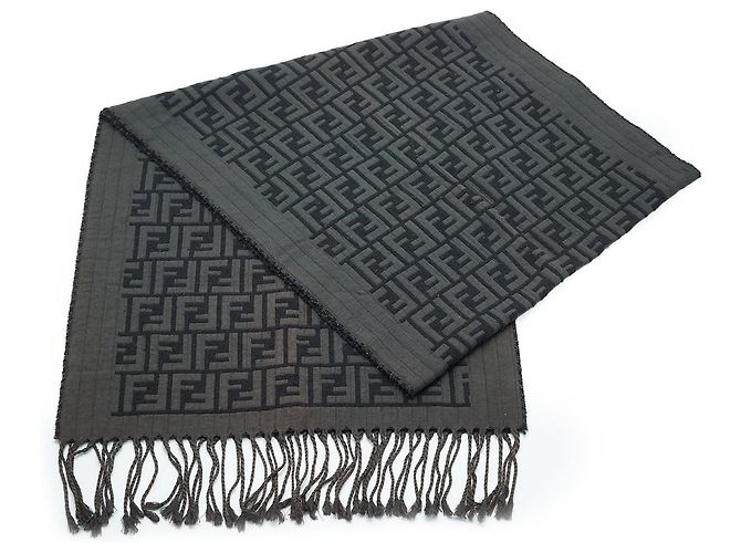 Fendi Cachecol de Lã com Franjas Zucca Preto - vista 3