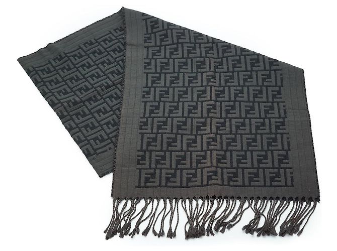 Fendi Cachecol de Lã com Franjas Zucca Preto - vista 4