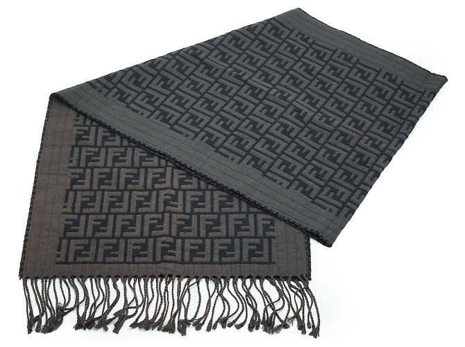 Fendi Cachecol de Lã com Franjas Zucca Preto - vista 5