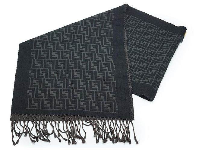 Fendi Cachecol de Lã com Franjas Zucca Preto - vista 7