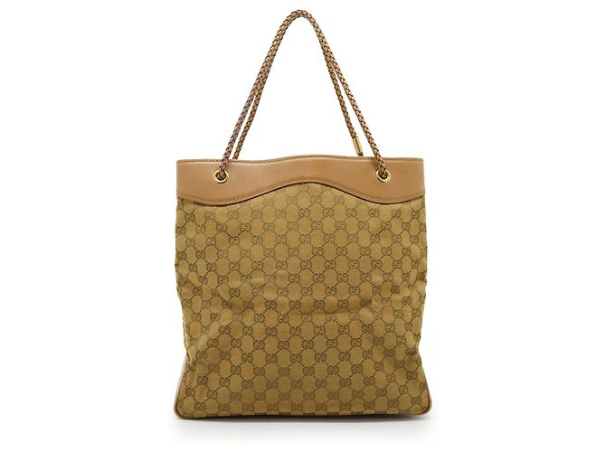 Gucci Tote Vintage GG Canvas con manici intrecciati Beige Marrone chiaro Marrone scuro - vista 2