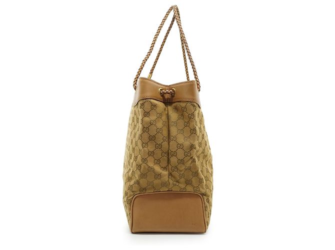 Gucci Tote Vintage GG Canvas con manici intrecciati Beige Marrone chiaro Marrone scuro - vista 3
