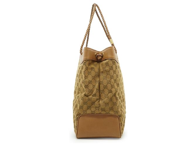 Gucci Tote Vintage GG Canvas con manici intrecciati Beige Marrone chiaro Marrone scuro - vista 4
